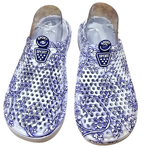 Sport Blue White Slip On Garden Casual Beach Poolside Summer Footwear 41/9.5 - Picture 1 of 6